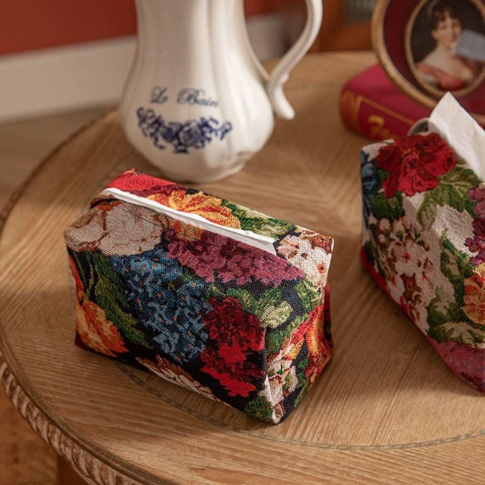 Skin-Friendly Desktop Tissue Bag Polyester Car Tissue Holder Portable Floral Paper Bag  Restaurant