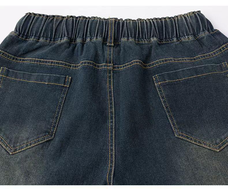 Girls' Medium-Large Plush Denim One-Piece Winter Pants - New Korean Style, Versatile Narrow/Wide Leg Design