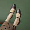 Retro French Single Shoes 2025 Autumn Square Head Thick Heel Small Leather Shoes One-word Buckle Belt Low Heel Mary Jane Shoes