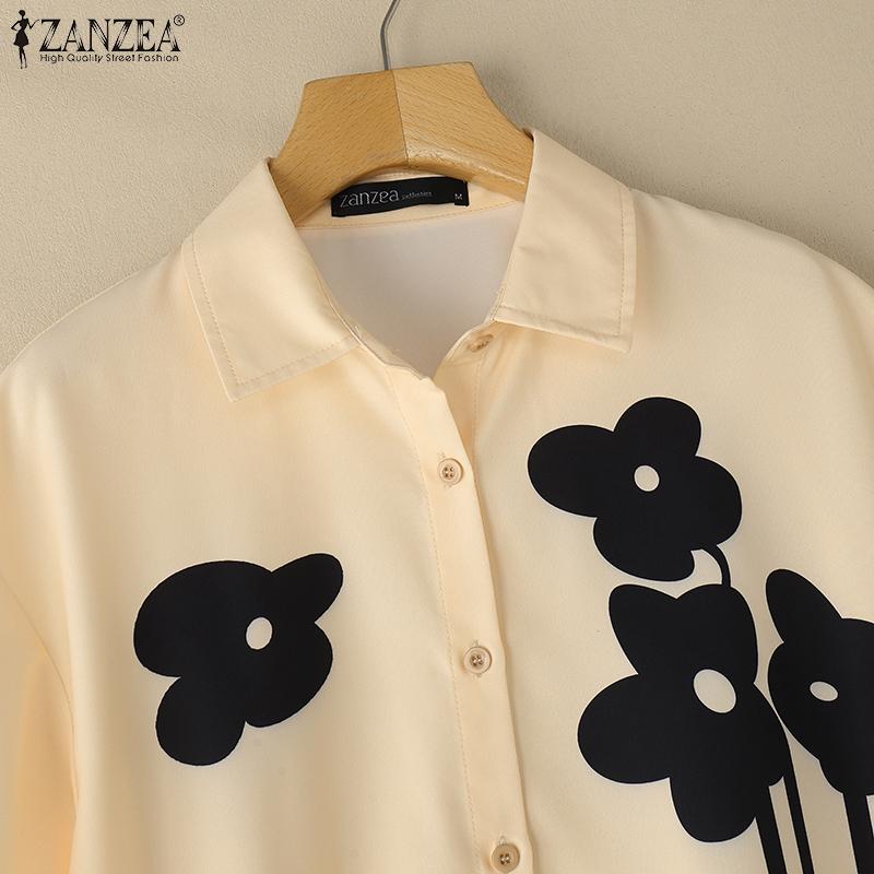 ZANZEA Women Turn Down Collar Floral Print Loose Short Sleeve Blouse