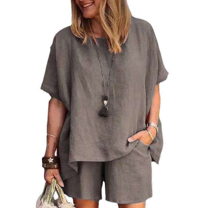 Loose Short Sleeve Two-Piece Set Spring Summer Fashion Elegant Cross-Border Short Pants Outfit Women's Skirt Ensemble