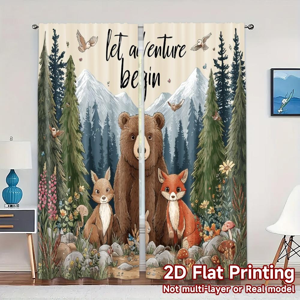 

2pcs 2D FLAT PRINTING Curtains (Without Rod) Adventure Forest Chic Minimalist Curtains Polyester Easy Install Curtains All 100*130 Rod Pocket 1pcs