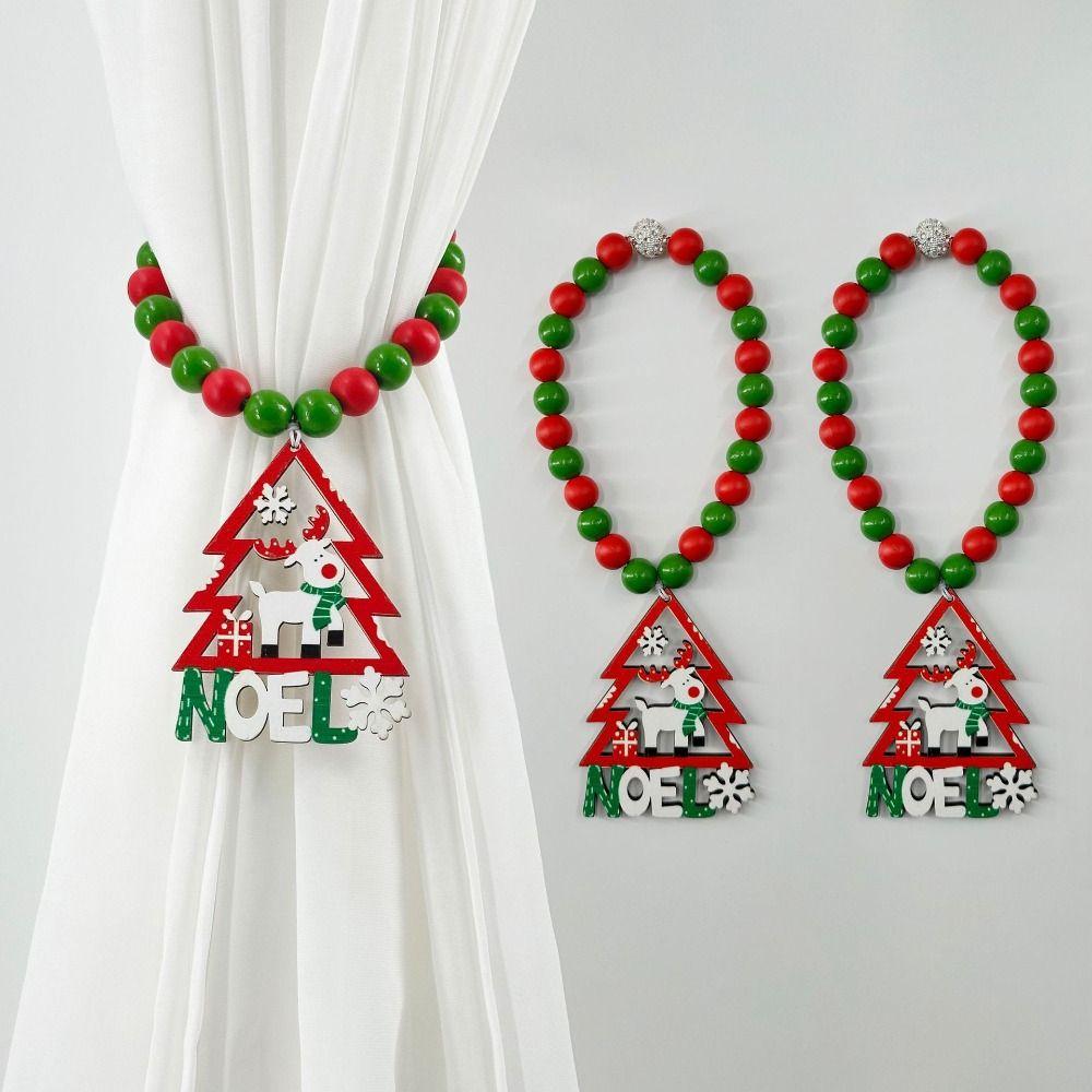 Boho Style Christmas Curtain Ties Reusable Beaded Curtain Tiebacks Creative Cartoon Window Curtain Buckles Christmas Decorations
