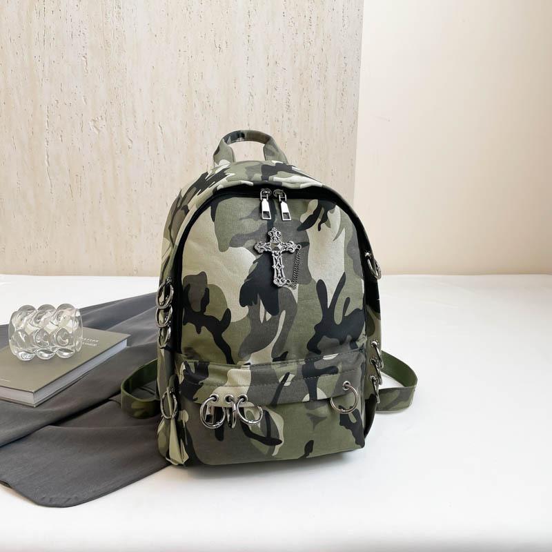 2025 New Backpack Female Punk Style Cross Female Backpack Large Capacity Women's Casual Bag Rivet Backpack Tide