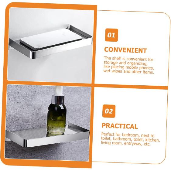 Wall Mounted Phone Shelf Bathroom Toilet Phone Holder Wall Mount Phone Rack Restroom Washroom Brushed Finish