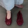 Sheepskin Version~ Retro Pleated Bow Ballet Shoes One-pedal Flat Shoes Women's Commuting Temperament Shallow Mouth Single Shoes