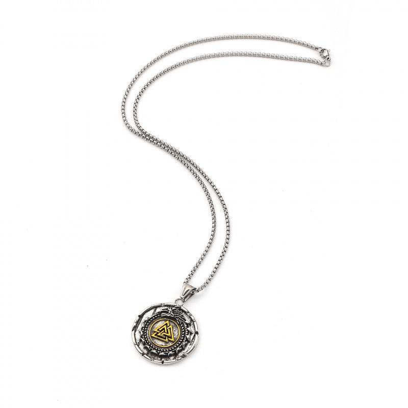 Retro Viking World Serpent Pendant Necklace with Odin Shield - Men's Norwegian Party Accessory