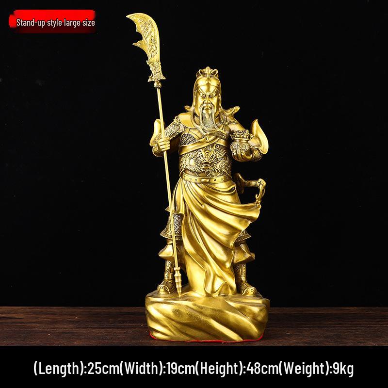 Brass Guan Gong God of Wealth with Blade Home Statue Figurine