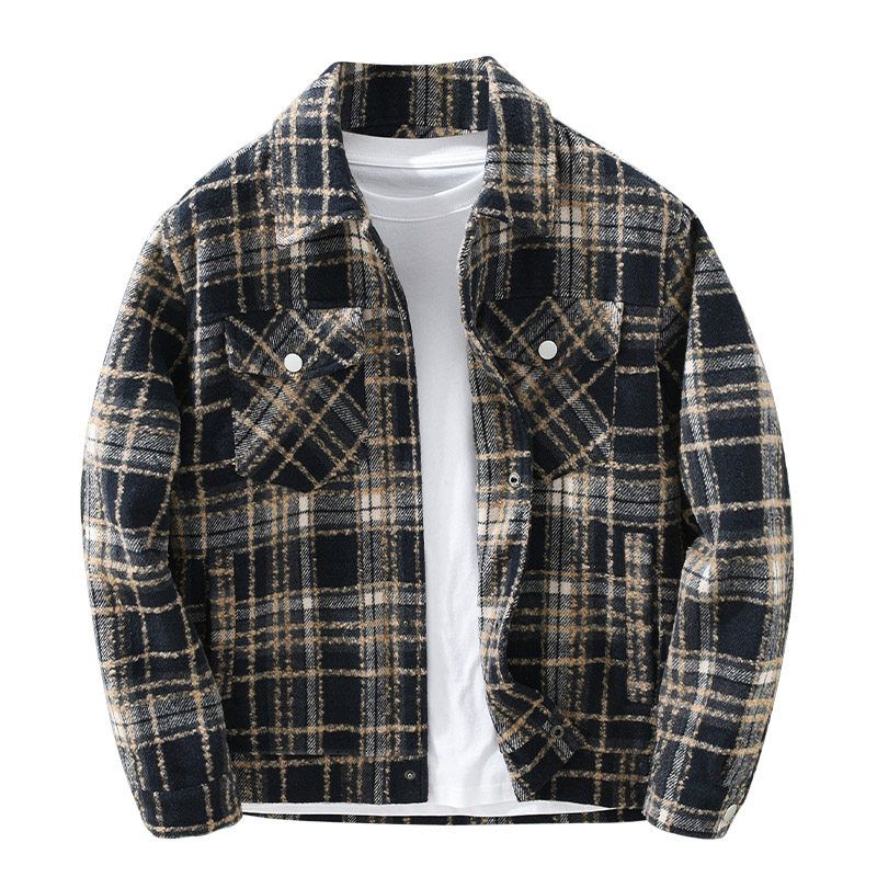 New American-Style Casual Plaid Lapel Jacket for Men and Women, Trendy Brand, Autumn Loose-Fitting Versatile Shirt Coat