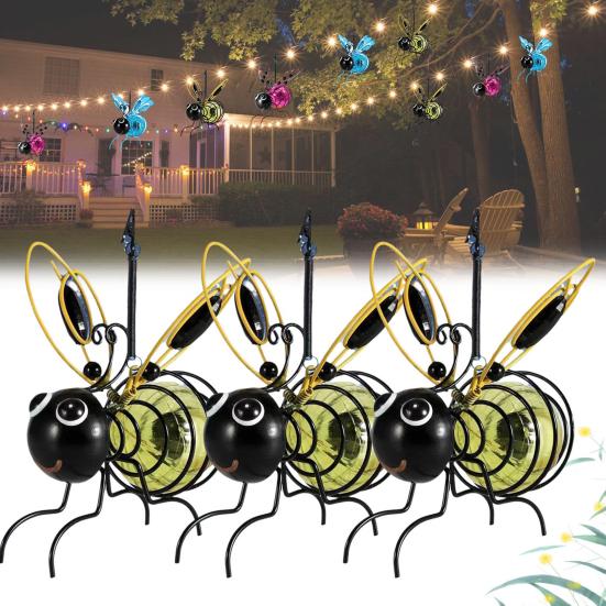 3 Pcs Solar Bee Simulation Lights IP44 Waterproof Outdoor Hanging Insect Light