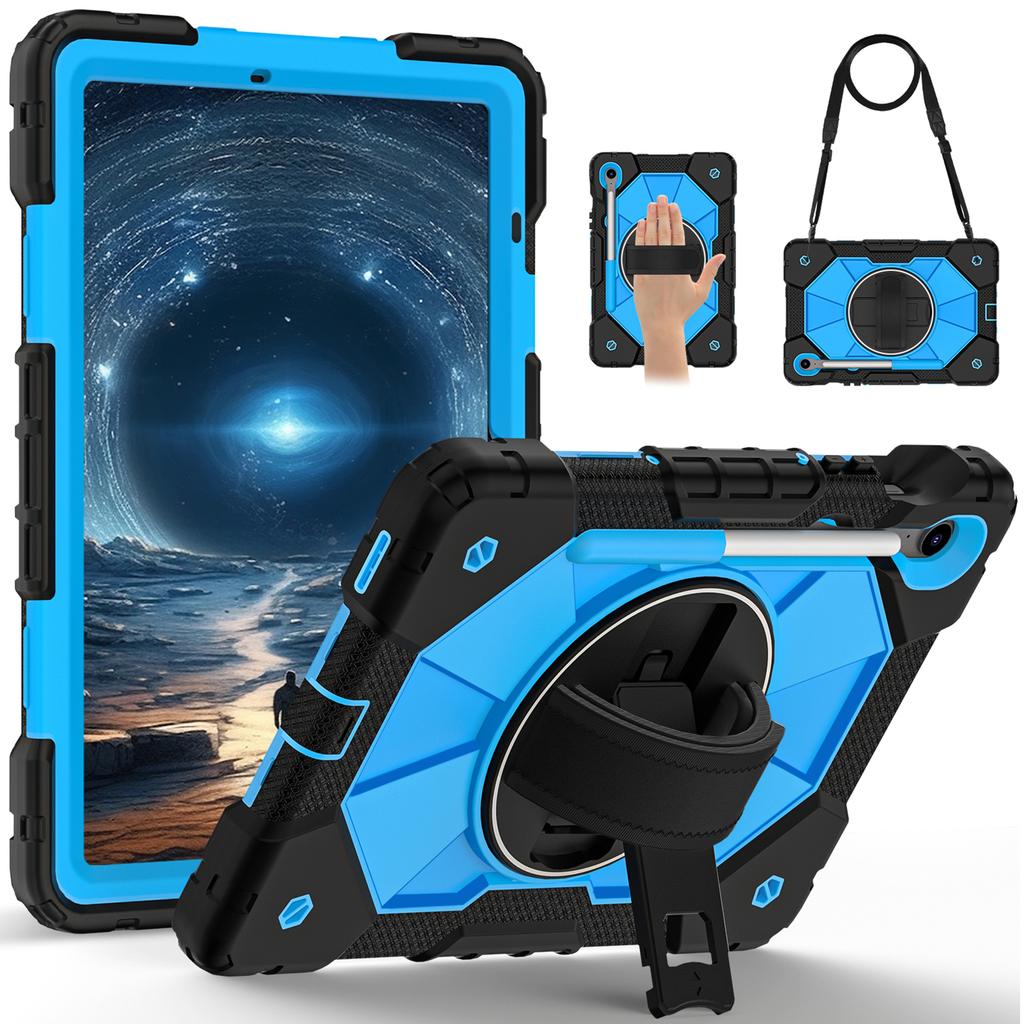 For Samsung Galaxy Tab S10 FE/S9 FE/S9 Case Silicone+PC Kickstand Tablet Cover with Handy Strap