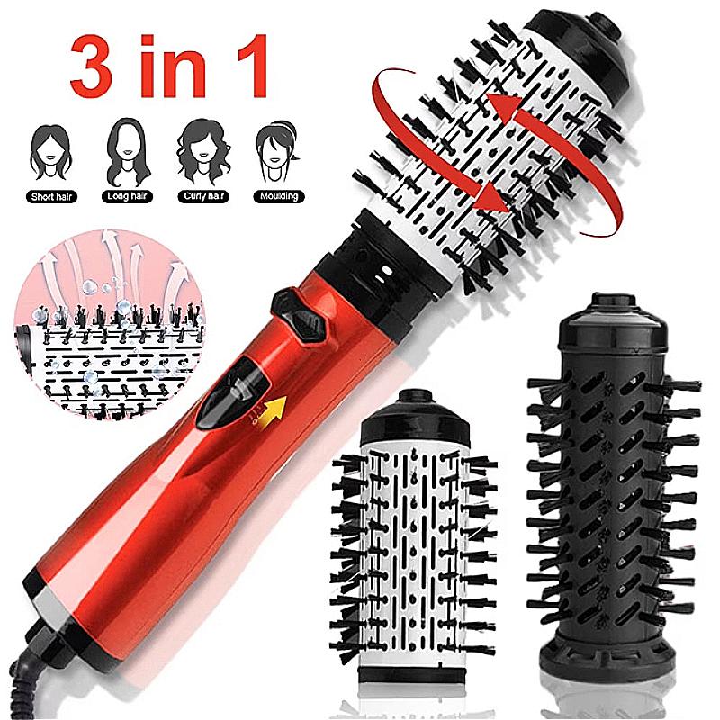 3-in-1 Heißluftstyler Rotierender Föhn Bürsten Set mit 2 Wechselbürsten | Anti-Frizz Heißluft Spin Bürste für Schnelles Trocknen Glätten