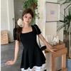 2026 Summer Black Swan Color Block A-line Little Black Dress with Short Sleeves - Hepburn Style