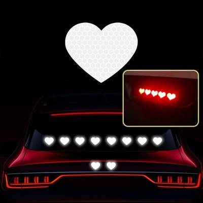 Reflective Heart Shape Car Stickers, Night Warning Waterproof Decals - 10pcs Pack