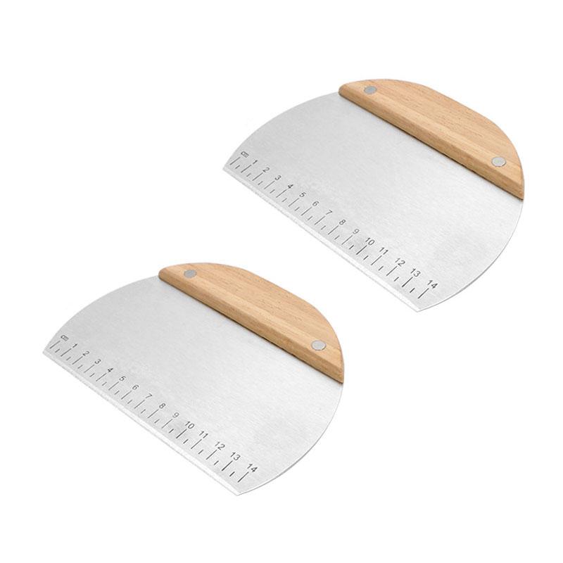 2pcs Dough Scraper with Wooden Handle Stainless Steel Dough and Pizza Cutter Multipurpose Kitchen Tool for Baking and Cooking