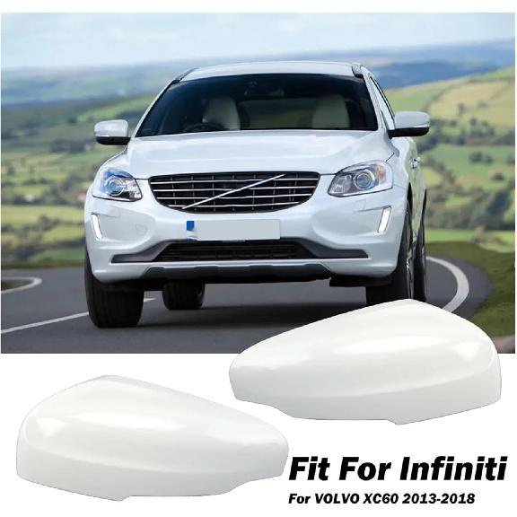Door Rearview Mirror Cover Caps, Compatible With Volvo XC60 2013-2018 Ice White With Buckle Side Mirrors Housing Frame Cover(1pc Right)