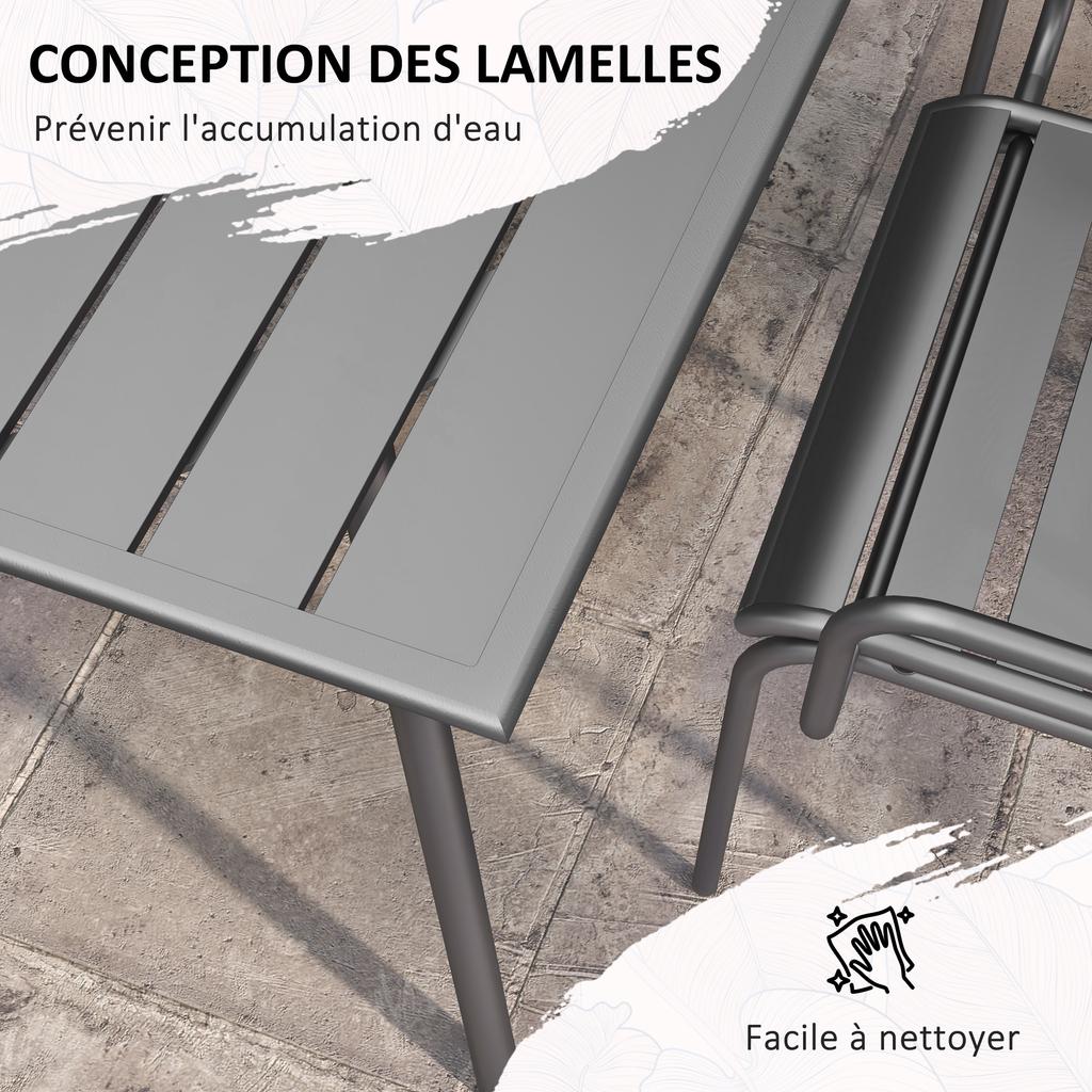 Garden Furniture Set 7-Piece Garden Dining Set with 1 Table and 6 Stackable Chairs in Steel Dark Gray