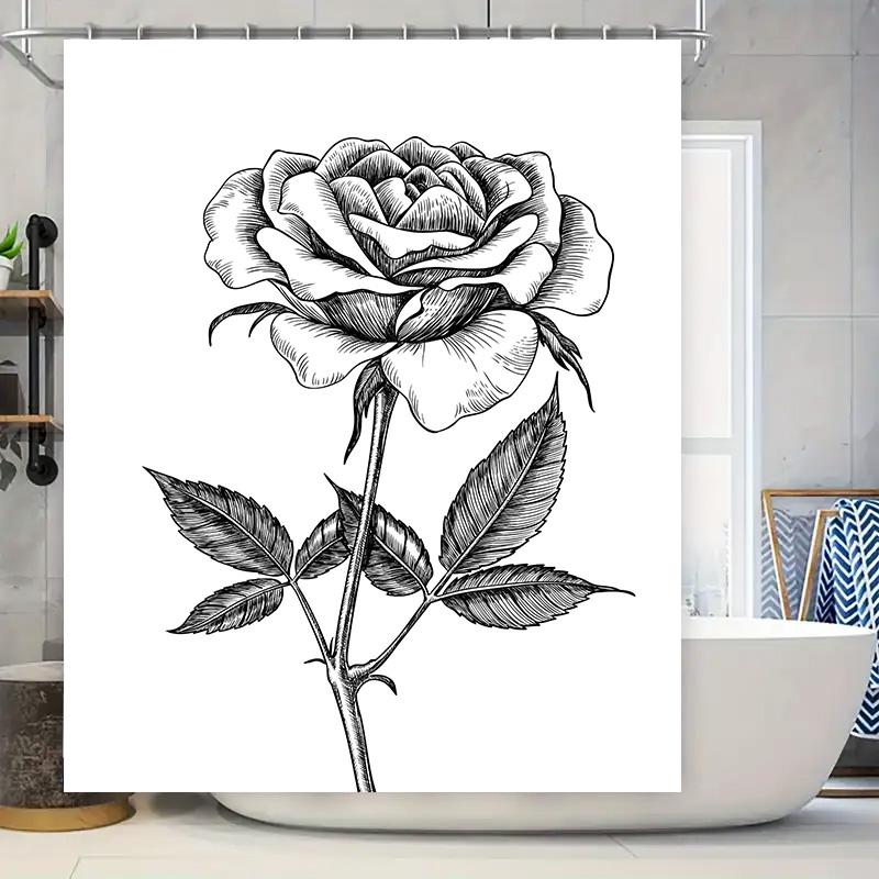 

Black And White Rose Shower Curtain Bathroom Decorative Hanging Fabric Bath Mats 72 X 72 Inches (180X180Cm) W60H190(CM)-1 Pcs