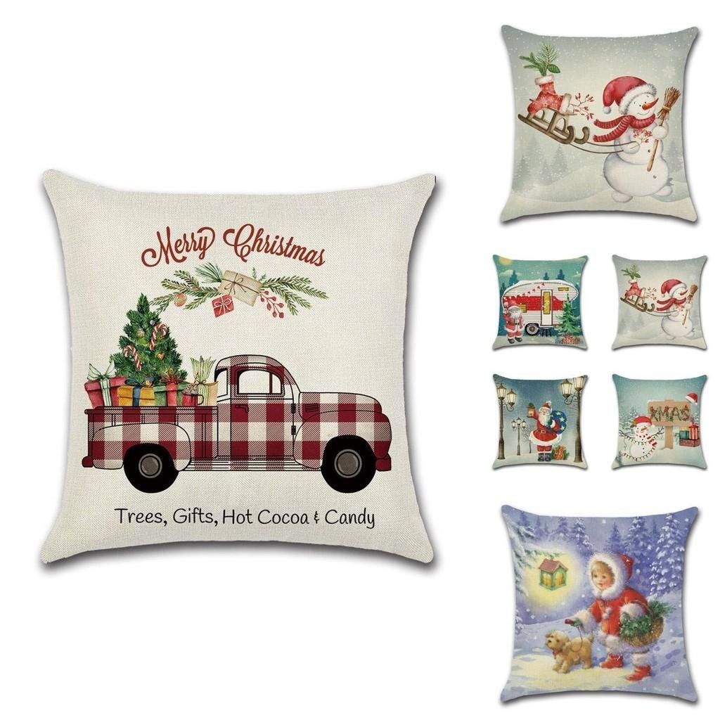 Festive Christmas Cushion Cover Featuring Charming Snowman And Santa Claus Design For Cozy Home Decor