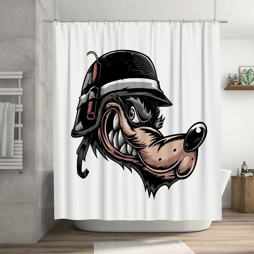 Unique Cartoon Animal Shower Curtain Cool Military Style Wild Boar Design for Bathroom Decoration