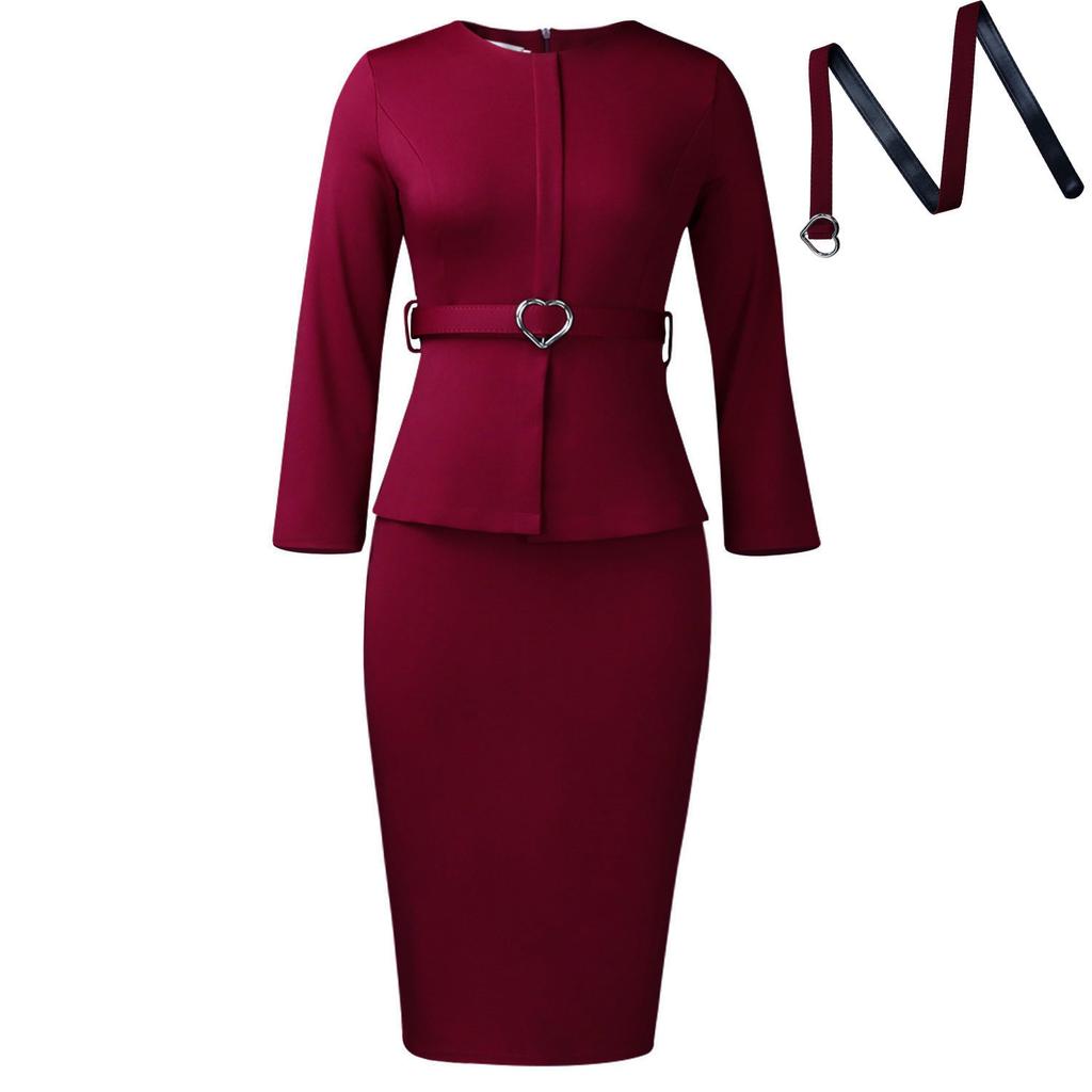 Women's clothing winter new fashion temperament elegant hip-wrapped Tongle solid color long-sleeved dress