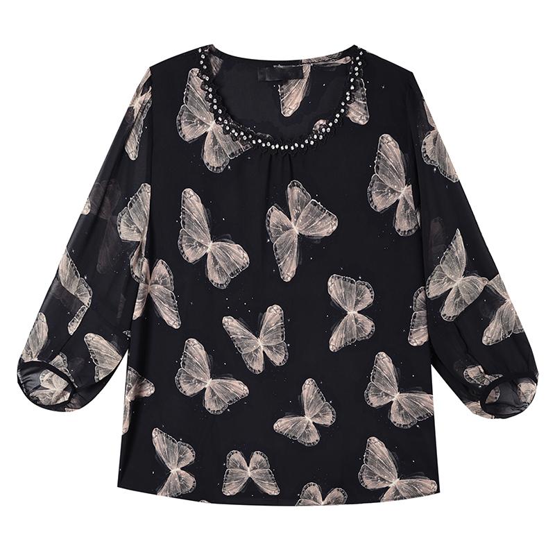 Dimanaf 2025 Summer Plus Size Women T-Shirts Chiffon Elegant Printing Tops Tees Loose Shirt