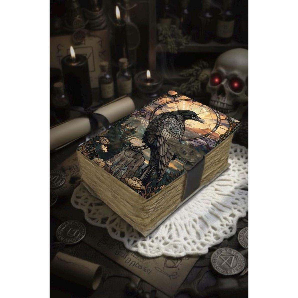 

Кожаный журнал Готический гримуар Книга теней Винтажный гримуар с вороном Журнал ведьмы Подарки с вороном на Хэллоуин 7 x 5 in - 200 Page