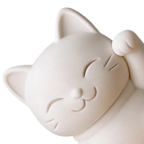 3D Printed Luck Cat Statue, Cute White Maneki Figurine, Matte White Mini Fortune Cat Ornament for Home Desk Bedroom Decor, Holiday Birthday