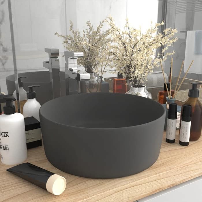 VidaXL Lavabo Rond de Luxe Vasque à Poser de Toilette Lave-mains de Salle de Bain Vestiaire Cuisine Maison Intérieur Gris 147016