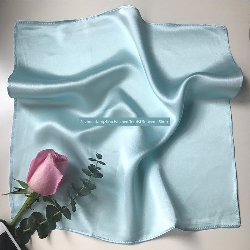 

Hangzhou Mulberry Silk Handkerchief Plaid Face Wiping Towel Real Silk Crepe Satin Small Square Towel Women s Handkerchief Pure Color Gift Box Lake Blue (35x 35cm)