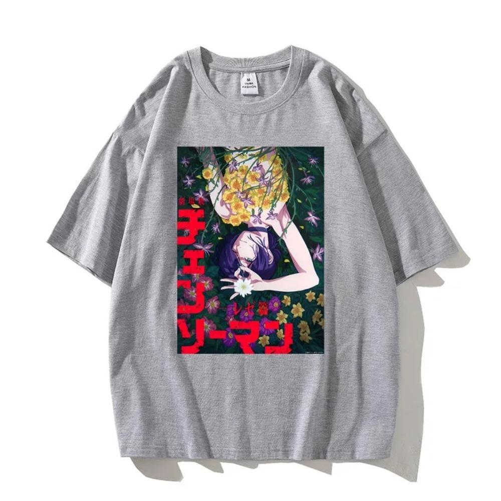 Chainsaw Man Reze Flower Scene Anime T-Shirt, Unisex Dark Fantasy Manga Streetwear Tee, 100% Cotton Casual Short Sleeve Top