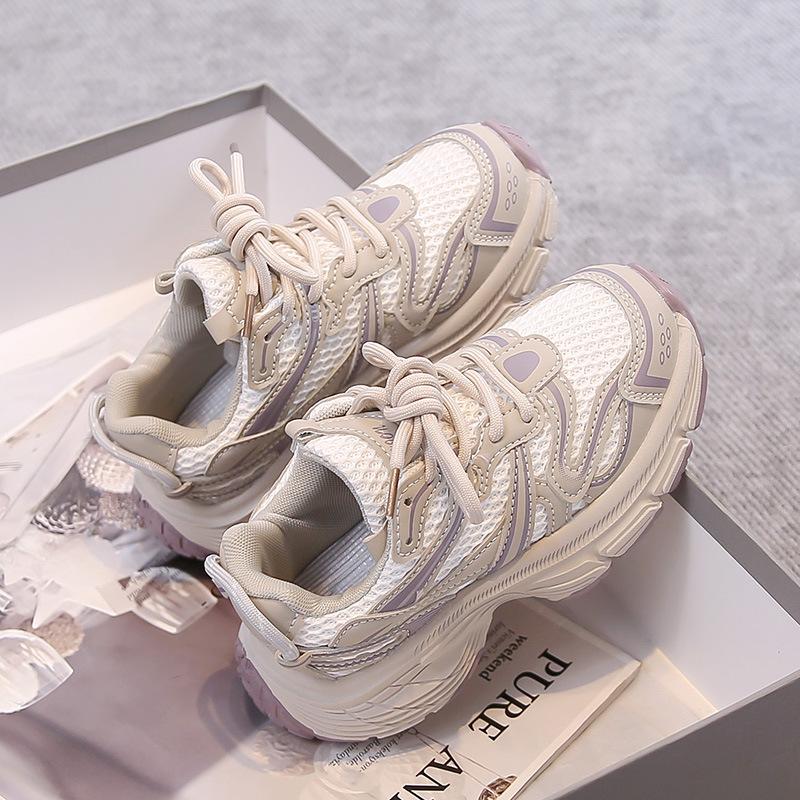 Girls' sports shoes Boys' mesh breathable dad shoes 2025 autumn new children's net shoes medium and older children's running shoes