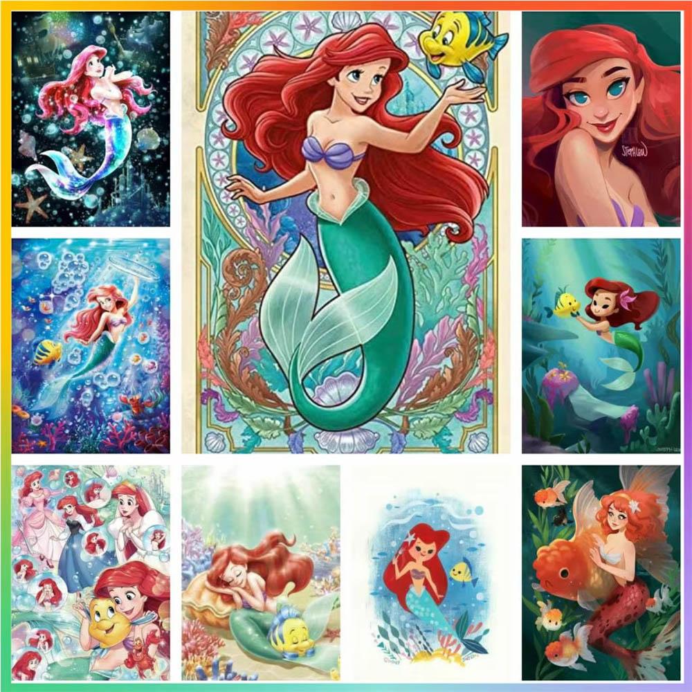 Mermaid Disney Ariel Cartoon Drill Hanging Element Puzzle Sale Stitch Mosaic 5d Art Diamond Painting Handcraft Gift Big Size