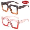 2pcs High Quality Women Classic Square Classic Large Frame Flat Glasses Fashion Men  Colorful Design Sun Glasses Retro Glasses