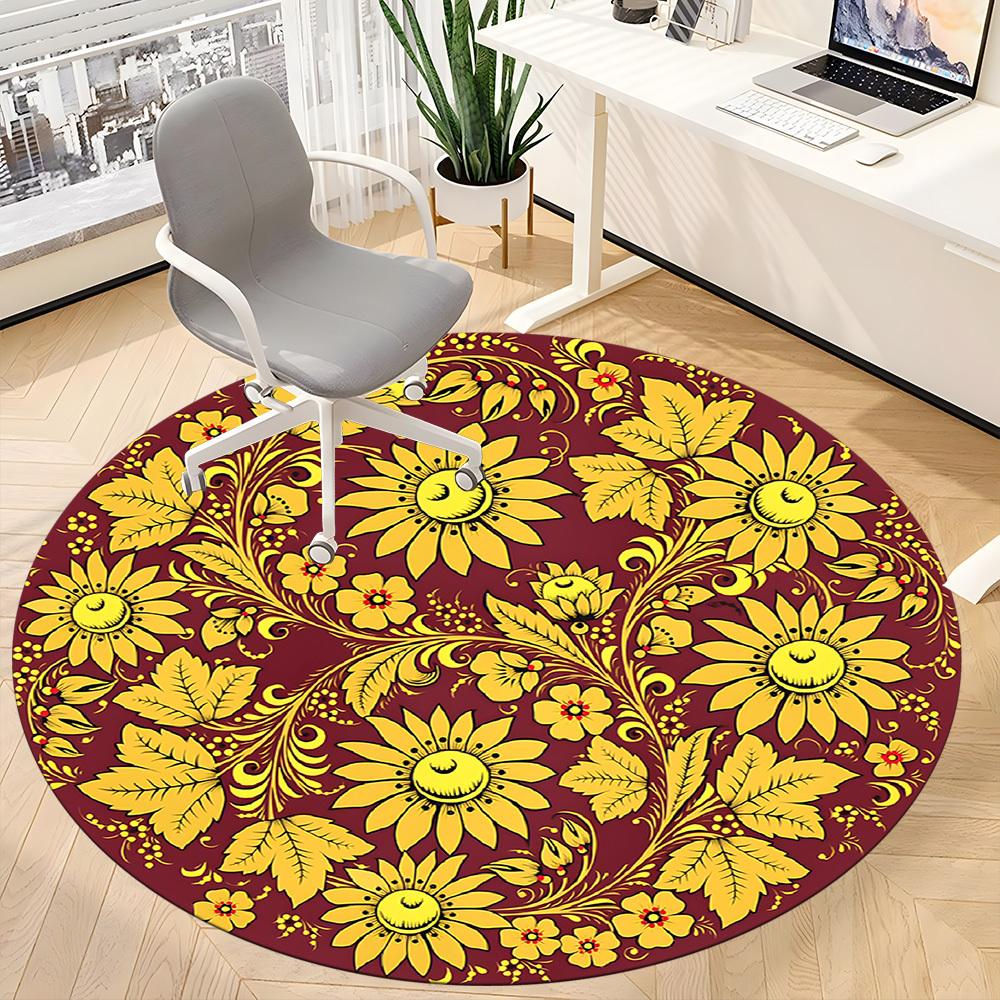 1pc Floral Pattern Carpet, Round Non Slip Durable Large Size Office Carpet, Suitable for Office