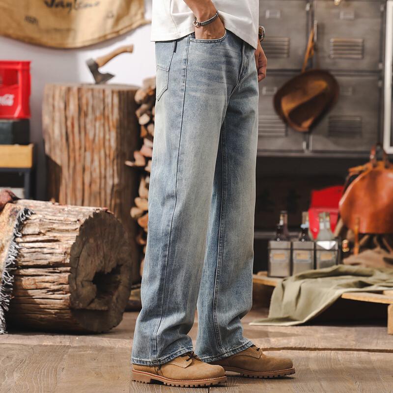 Мужские джинсы JIELEINUO 2026 Винтажные прямые зауженные джинсы 36