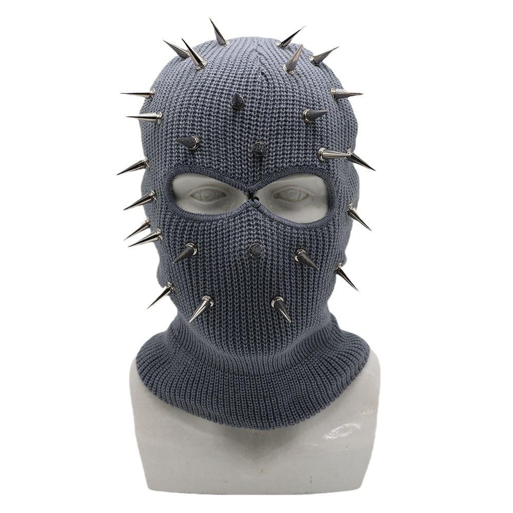Spiked Knitted Rivet Hat Lightweight Pullover Knitted Hat Punk Style Full Face Mask Outdoor