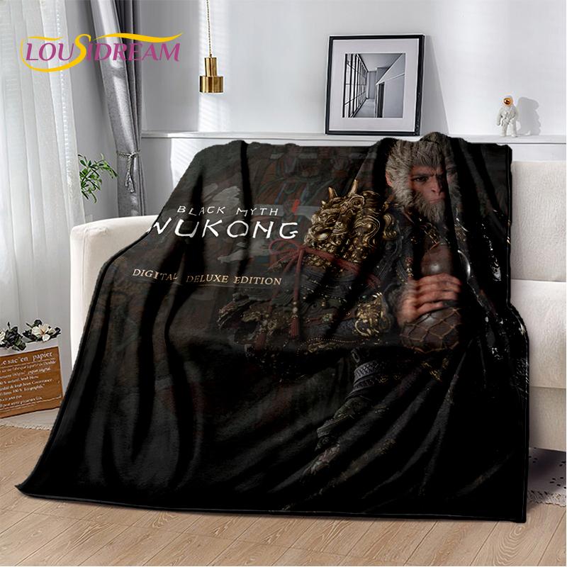 3D Black Myth Wukong Monkey King Cartoon Game Soft Blankets,Throw Blanket Comfortable Blanket for Picnic Beds Sofa Home Bedroom