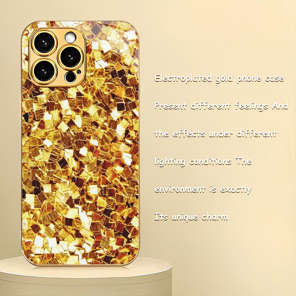 

Golden electroplated glass phone case suitable for iPhone 17 16 15 14 13 12 11 Pro/Max/Plus shockproof back cover iPhone 17ProMax