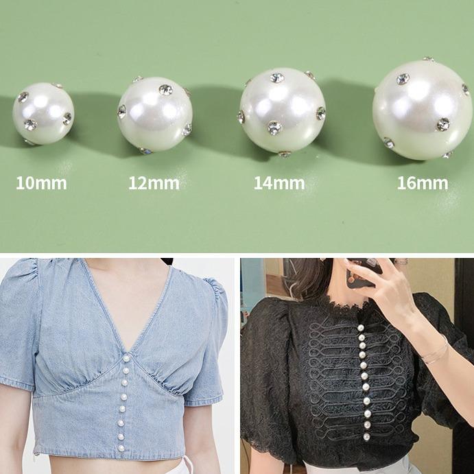 Pearl Diamond Button Women'S Shirt High-End Button Accessories Versatile Round Sweater Shirt Cardigan Small Button