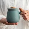 360ml Bluestone Glaze Ceramic Mug Filter Tea Cup Wooden Handle with Lid Water Cup
