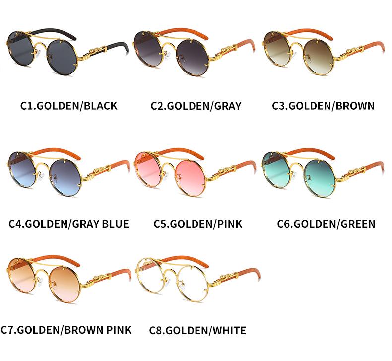 Cross-Border Retro Double-Bridge Leopard Head Men's Metal Round Sunglasses