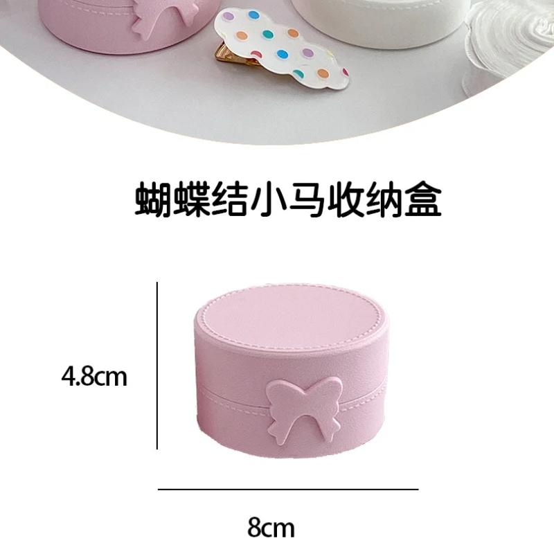 1Pc INS Cute Macaron Bow Round Storage Box Kawaii Girls Jewelry Hairpins Dustproof Box Travel Portable Small Sundries Organizer