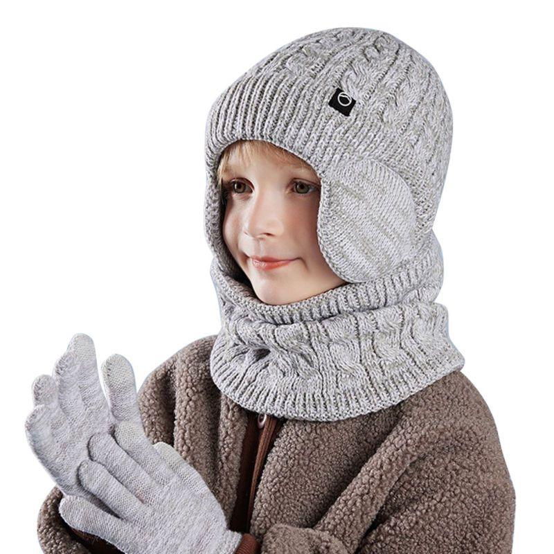 Kids Winter Knitted Warm Hat Scarf Gloves 3pcs Sets