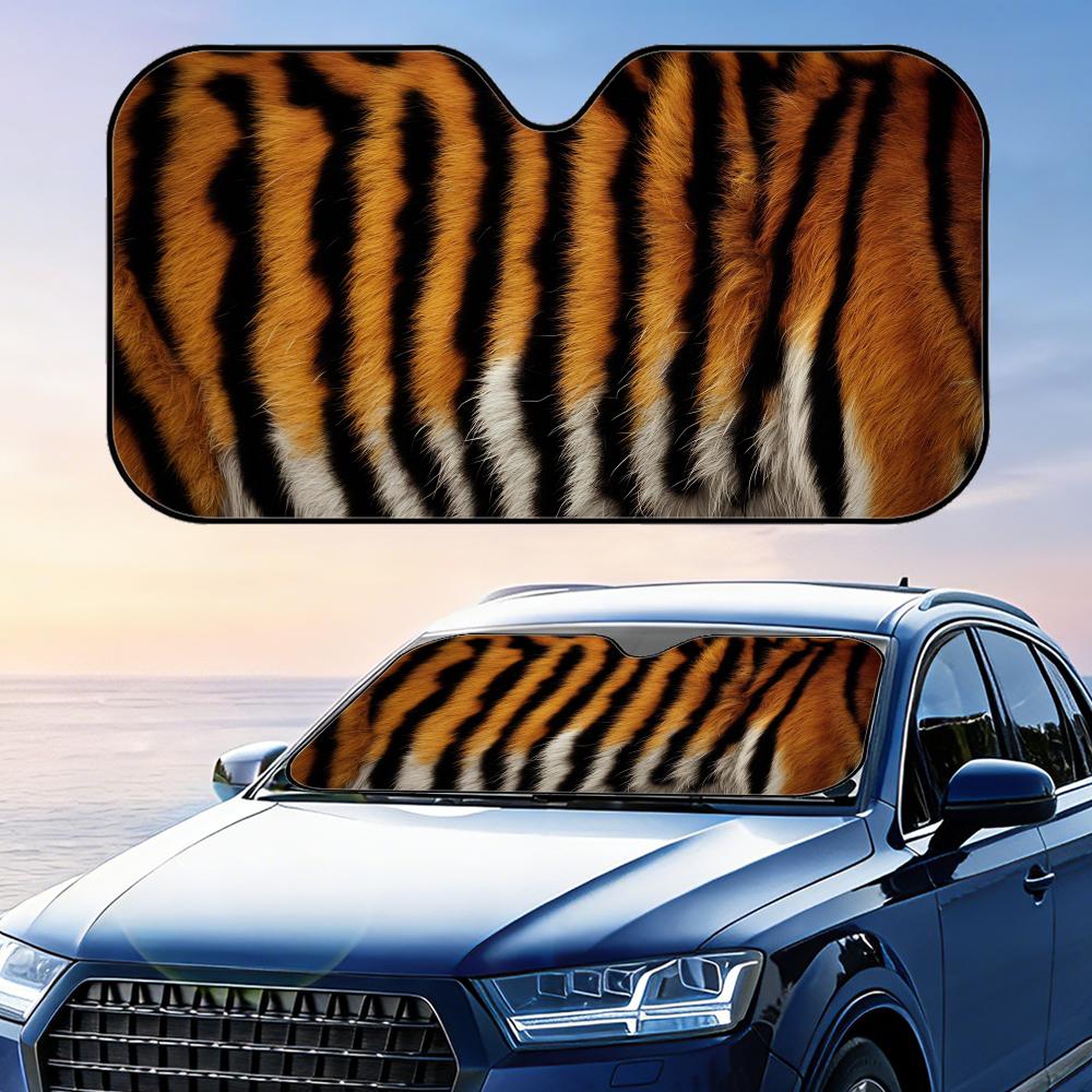 Tiger Skin Print Sun Visor Foldable Universal Car Windshield Sun Shade UV Protection Heat Insulation Foldable Cover