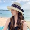 Straw hat women's summer French elegant polka dot bow sun hat seaside vacation beach sunscreen basin hat bucket hat