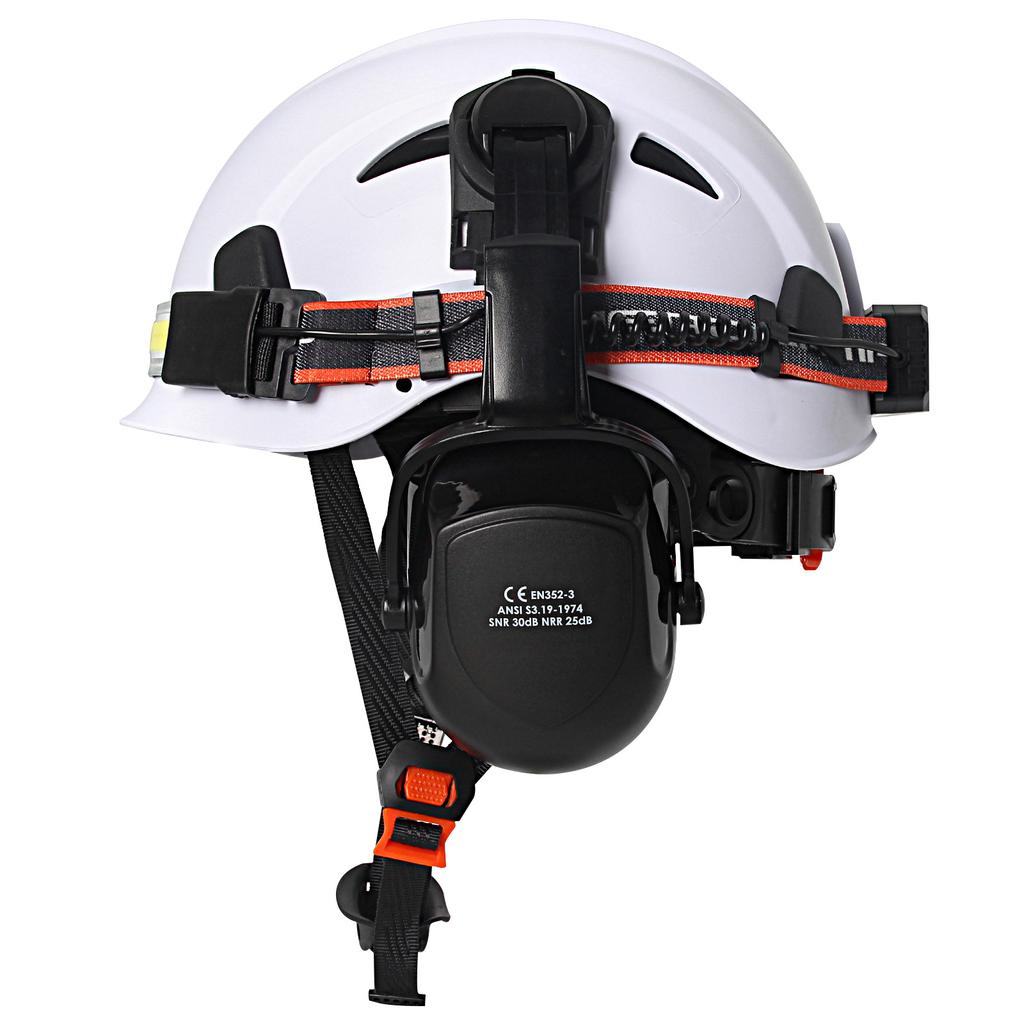 CE Construction Safety Cap W/ Led Headlamp and Earmuffs Breathable Hard Hat Working ABS Helmet Cycling Rescue Head Protection