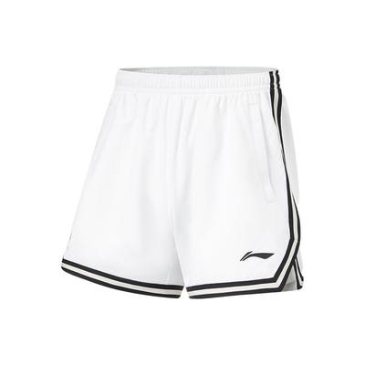Shorts de Tricô com Estampa de Logo Profissional da Série CBA Li Ning para Homens Shorts Padrão-Branco AAPU007-5