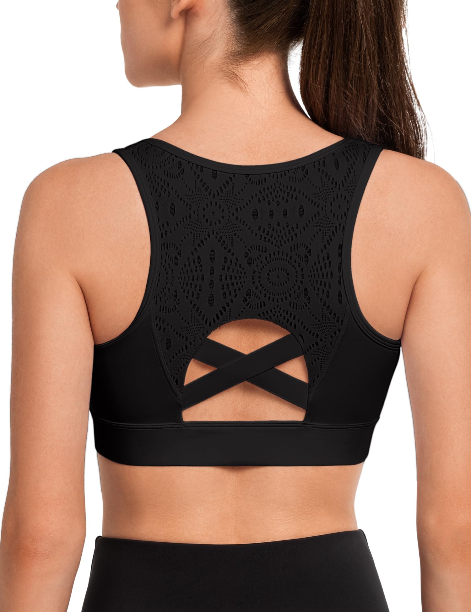 

Yvette Sports Bra with Front High Lace Moisture Quick Integrated Plus Size L Women s Non-Slip Opening, Support, Mesh, Wicking, Drying, Cup, Wireless,