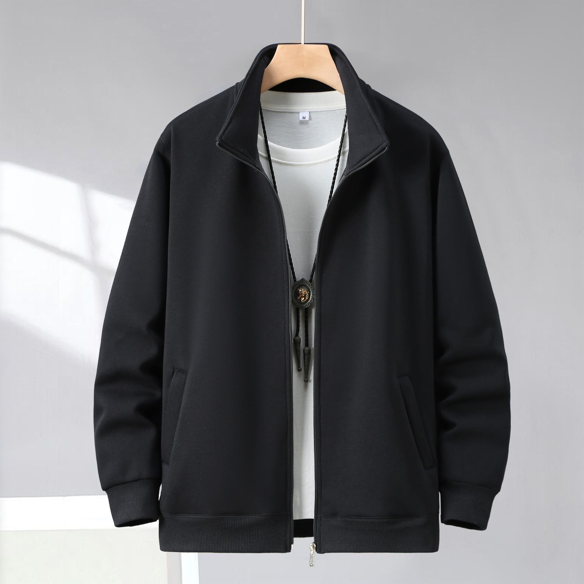 

Мужской модный кардиган на лацканах для осени/зимы - молочный шелк, воротник-стойка, повседневный стиль XL чёрный